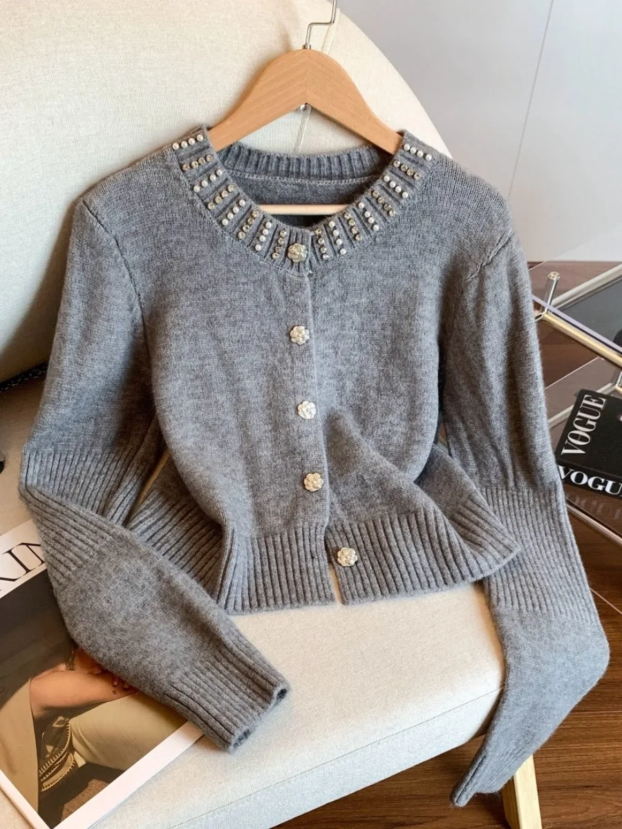 

Корейский шикарный круглый женский длинный открытый кардиган Ne ort Diamond Embedded на одной пуговице, осенний модный уникальный Sle