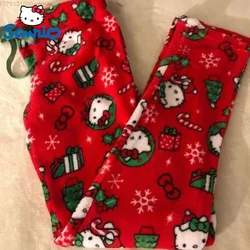 Sanrio Christmas & Halloween Hello Kitty Cotton Sleep Bottoms Cute Cartoon Flannel Pajama Pants Women Autumn Casual Home Pants