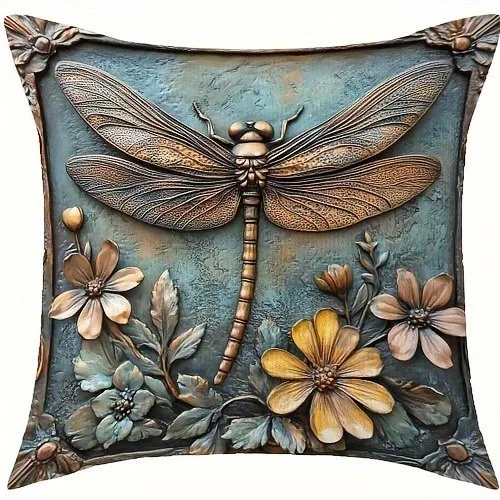 Dragonfly & Floral Pattern Decorative Pillow Covers Pattern Cushion Cover Suitable For Sofa Bedroom Car Pillow Cover