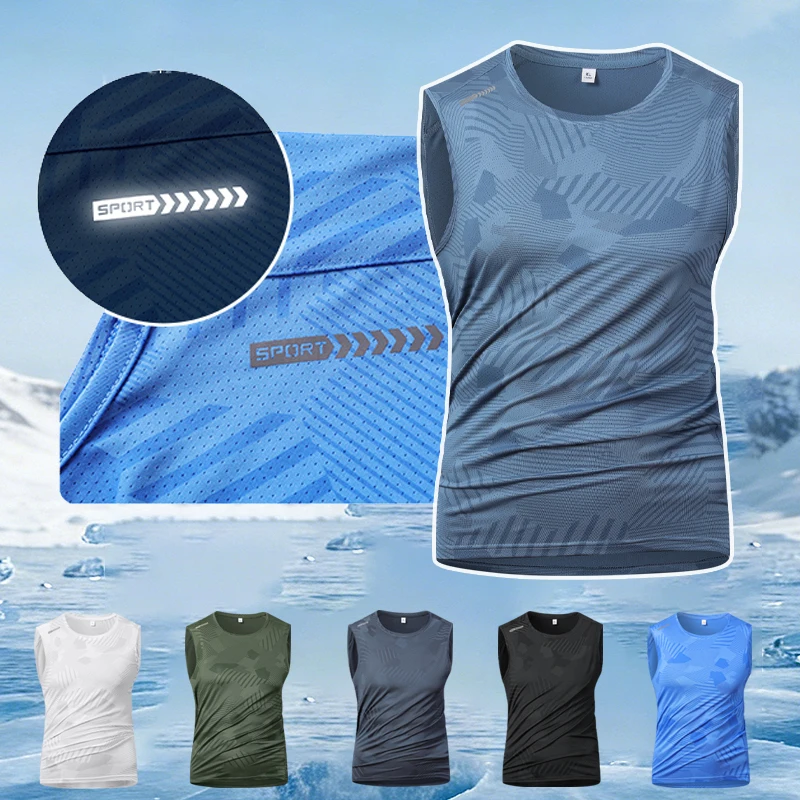 Men's Summer Casual Round Neck Pullover Vest Quick-Drying Ice Silk Sleeveless Sports T-Shirt Youth Versatile Large Size