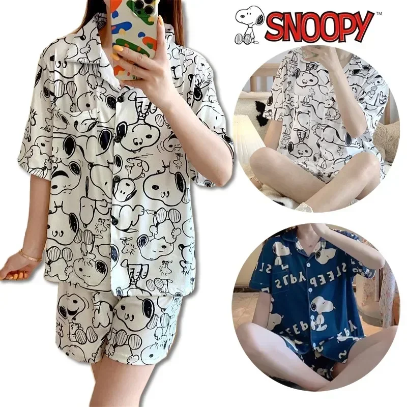 

New Snoopy Manga Pajamas Women's Summer Cardigan Sleep Short-Sleeved Lovely Girl Home Costume Nightwear Soft Short Sleeves Gifts