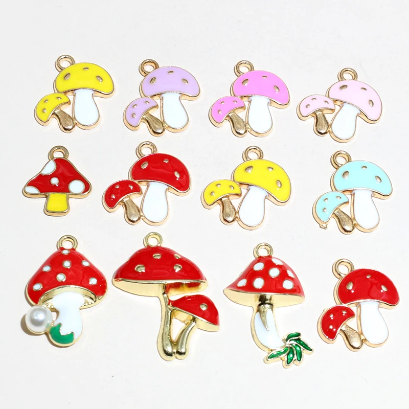 20pcs Enamel Mushroom Charms Pendant 19x19mm Alloy Metal DIY Jewelry Making Accessories for Earring Bracelet Necklace Finding