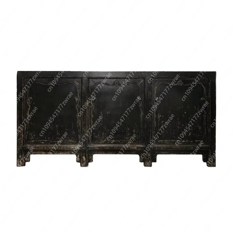 Oriental Chinese Antique Classic Replica Faux Old Country Painted Black Washed Cabinet