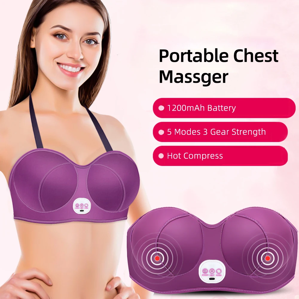 ﻿  Breast Massager,Electric Breast Heating Chest Enlargement Enhancer Bra Breast Machine with Heating 5 Modes 3 Levels Adjustm