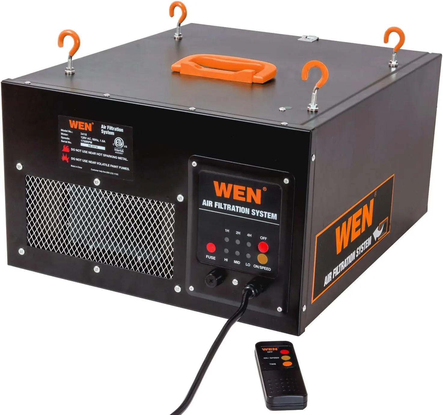 Wen 3410 Fern gesteuertes 3-Gang-Luftfiltersystem (300/350/400 cfm), Basis-W/HF-Fernbedienung (400 cfm), schwarz