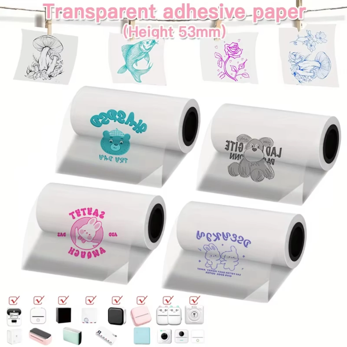 57mm Color On Transparent Sticky Paper for C9/X6/T02/M02/M03/M04 Peripage a6 Paperang For PhotoMemo Scrapbook Diary DIY Notes