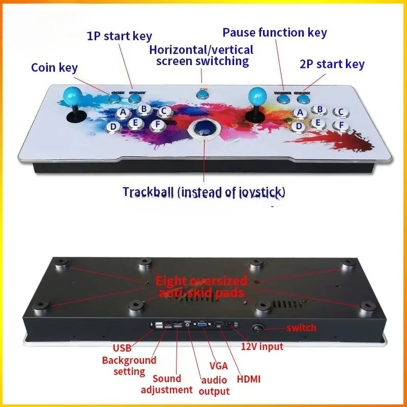 for JY Pandora SAGA DX Plus 516+3000 in 1 Trackball Home Arcade Flying Game Console Classic Vintage Arcade Game Box Console