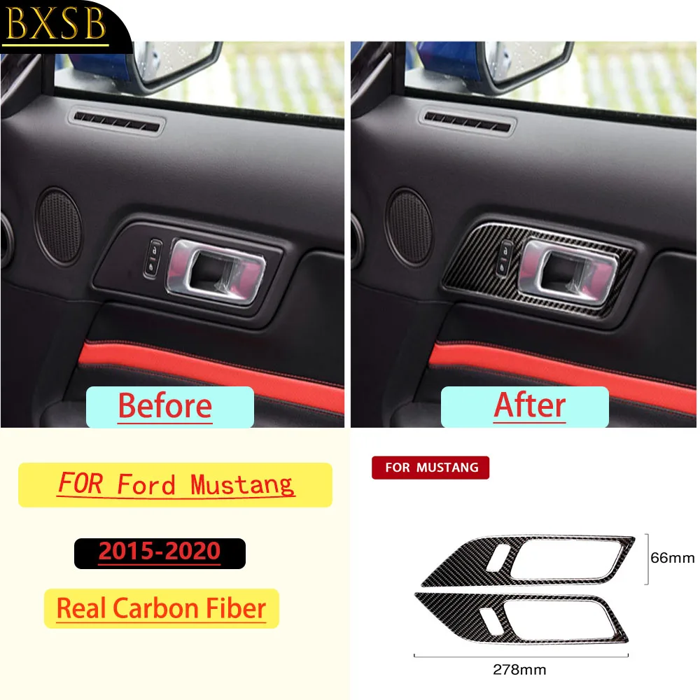 For Ford Mustang 2015-2020 Car Door Handle Cover Frame Trim Real Soft Carbon Fiber Interior Accessories Decoration Stickers