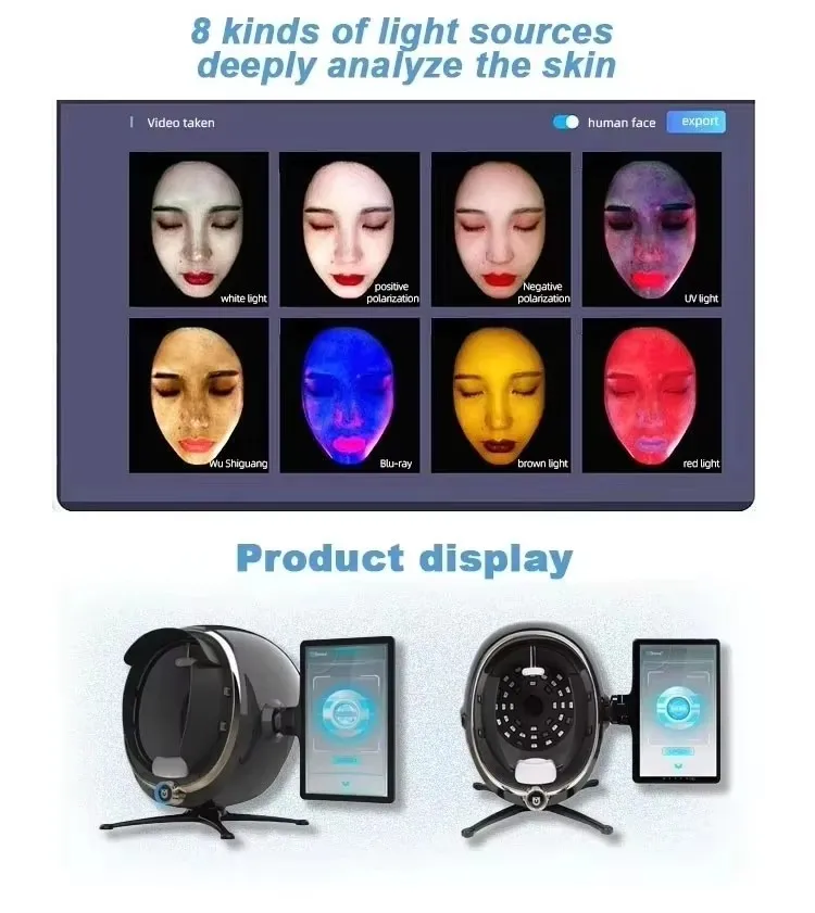 Scanner de peau 3D portable, analyseur de soins du visage, machine de moniteur, miroir magique, test, détecteur anglais, analyse de test de caméra qualifiée ale