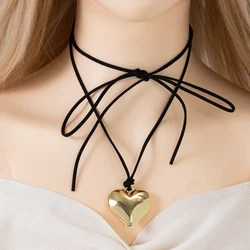 Black Velvet Chain Big Heart Pendant Necklace for Women Trendy Elegant Choker Necklace 2023 Fashion Jewelry Accessories