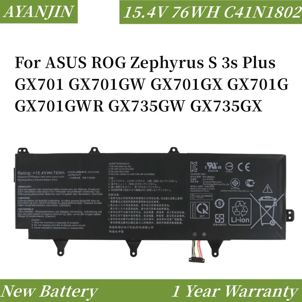 

C41N1802 Laptop Battery For ASUS ROG Zephyrus S 3s Plus GX701 GX701GW GX701GX GX701G GX701GWR GX735GW GX735GX 76WH/4935mAh