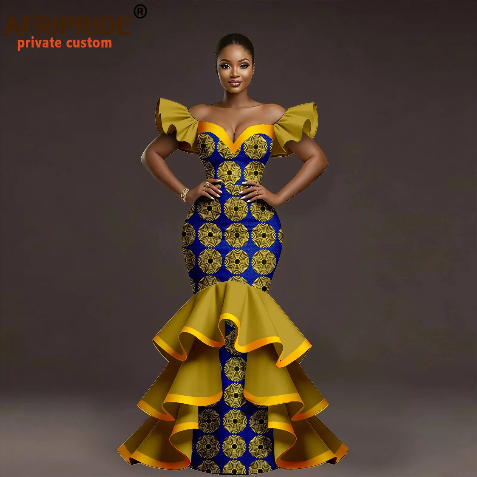African Dresses for Women Off Shoulder Strapless Embroidery High Waist Maxi Dress Ankara Attire Dashiki for Wedding 2625067
