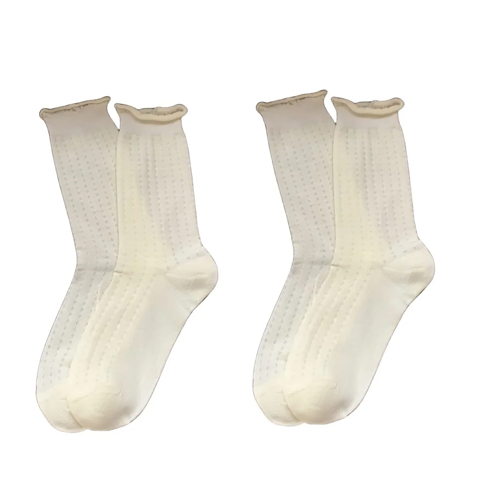 

2Pairs Hollow Out Sweet White Socks Lingge Dashed Line Mid-calf Cotton Socks Heart Hosiery Ruffle Tube Socks Women Daily