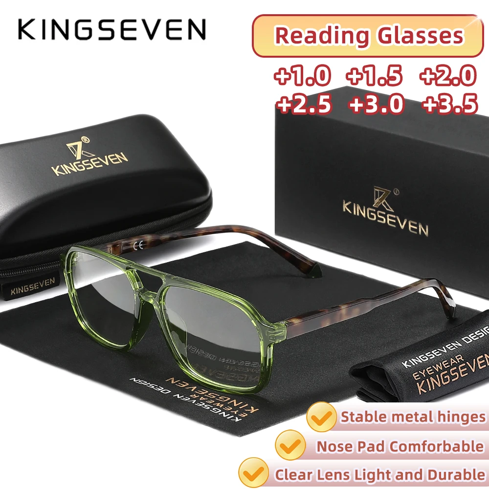 

KINGSEVEN Brand Prescription Reading Glasses Women/Men Rectangle Frame With Optical Lens +1.0~+3.5 Hyperopia Eyegalsses