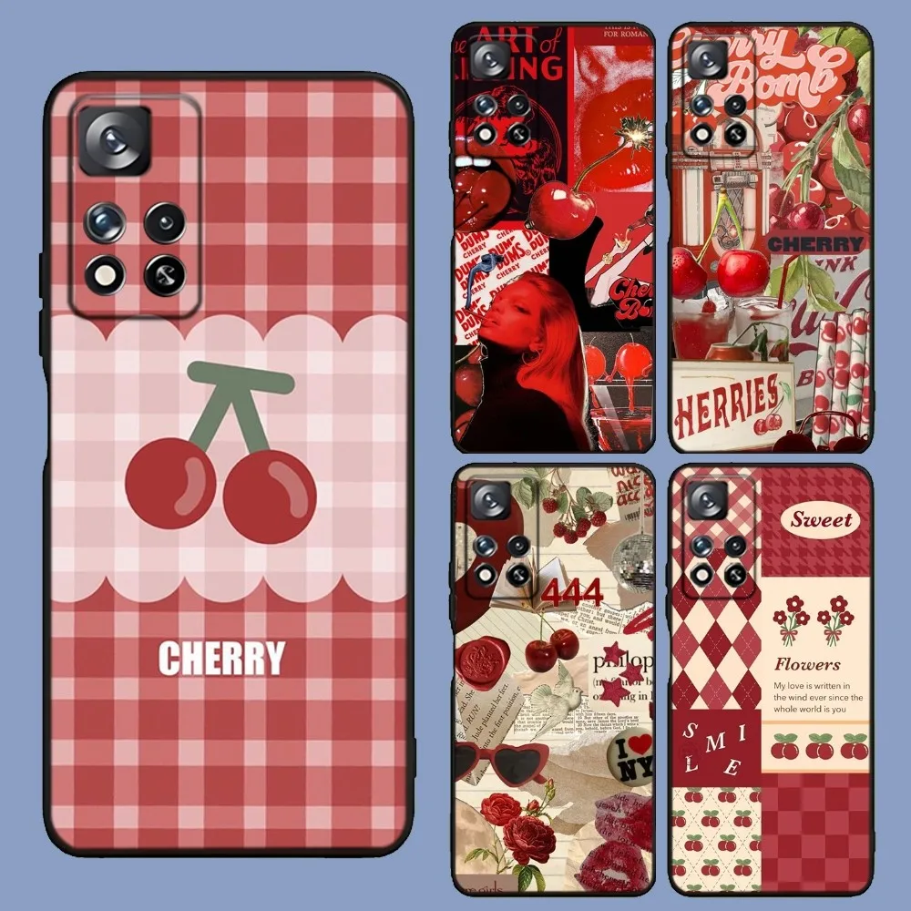 

Cute Art Red Cherry Phone Case For Samsung Galaxy A13,A21s,A22,A31,A32,A52,A53,A71,A80,A91 Soft Black Cover
