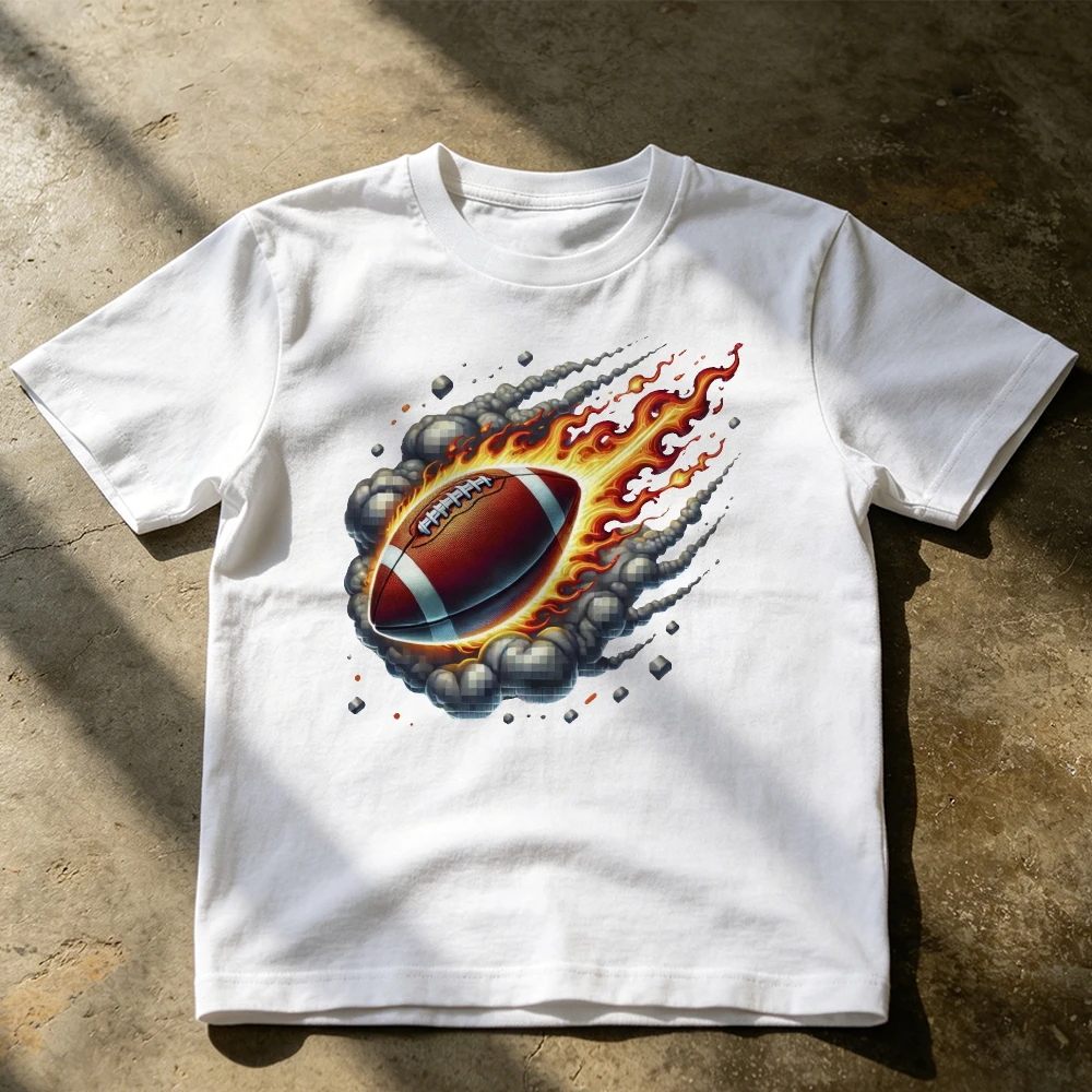 Flaming Football Ball Motion Fire Smoke Effect Men Athletic Gym T Shirt The United States Football Fan Sportswear Graphic Tee