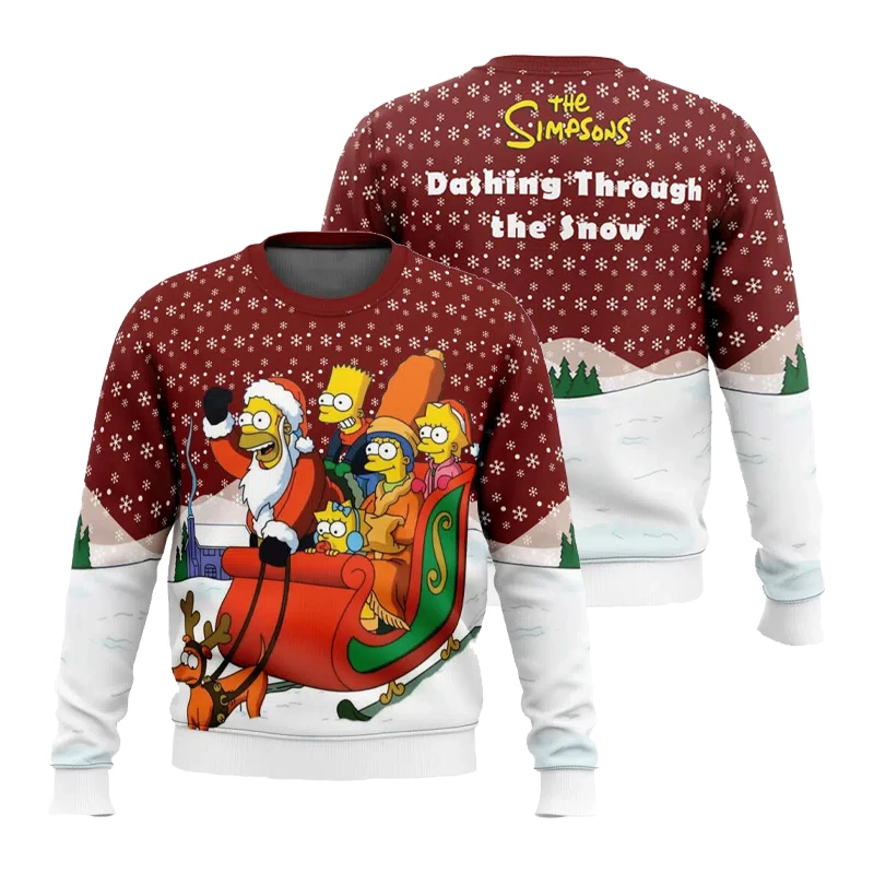 New Women's Winter Disney Simpson Printed Ugly Christmas Round Neck Sweatshirt Fashion Street Wear Oversized Hoodie Y2k Clothes