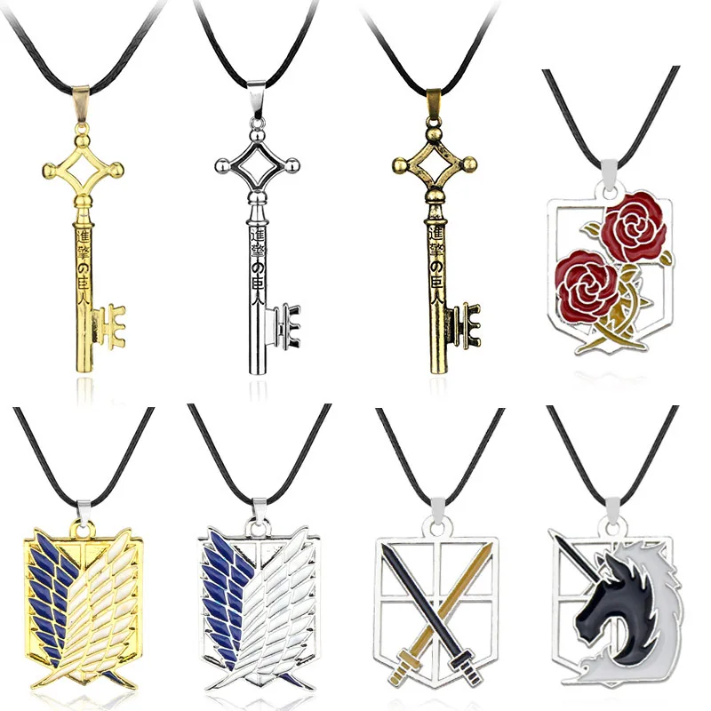 Attack On Titan Necklace Eren Key Shingeki No Kyojin Pendant Wings Of Liberty Double Swords Logo Anime Jewelry For Men Cosplay ﻿