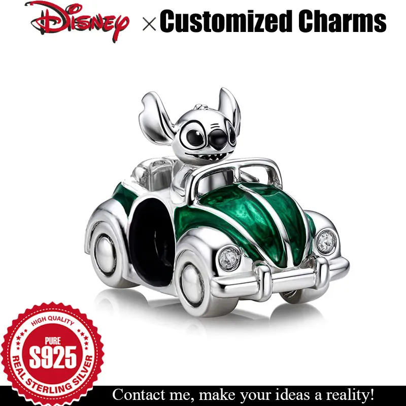 

Серебряный шарм 925, винтажные автомобили Disney Stitch, настраиваемые бусины для браслета, оригинальные женские ювелирные аксессуары, подарки на Хэллоуин