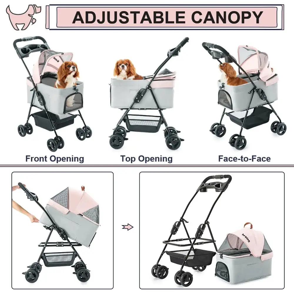 Carrinho de estimação para cães e gatos pequenos, carrinho de cachorro leve dobrável com transportador removível portátil gato filhote de cachorro jogging carrinho