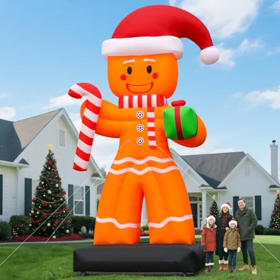 20Feet Giant Christmas Decoration For Outdoor Yard Lawn Party, Heavy-Duty PVC Material, Red And Green, Quick Inflation With Pow