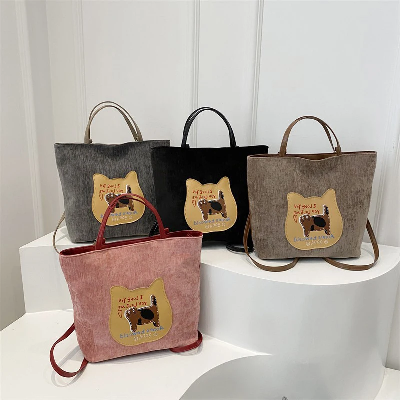 

Cute Cartoon Cat Pattern Large Capacity Women's Bag Adjustable PU Single Shoulder Handbag Academy Style Crossbody Tote Backpack