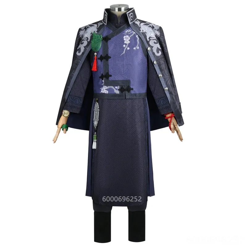 Identidade V Sr. Fã cosplay traje com peruca fã wujiu qilin comerciante wu chang uniforme qilin do leste relógio para o dia das bruxas