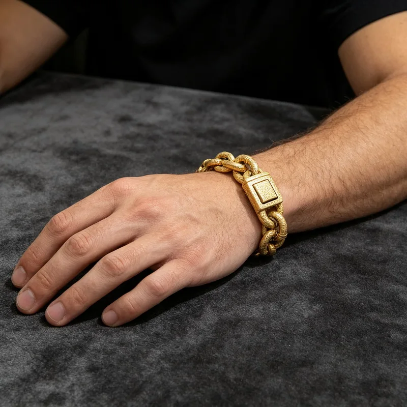 Stainless Steel On Hand Accessories 16MM Wide Iron Men's Bracelet for Man Waterproof Gold Color Men‘s Jewelry Male Him