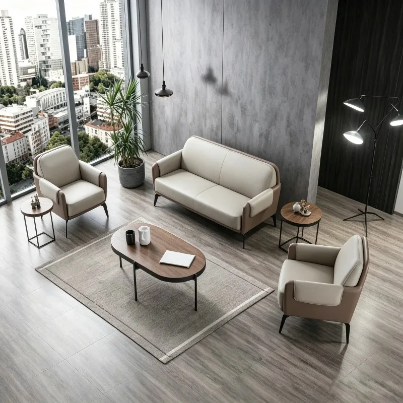 Luxury Modern Eco-Friendly Leather Office Sofa Set for Living Room Commercial Furniture