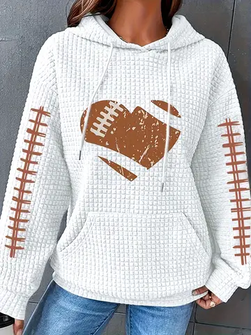 Plus Size Women's Football Heart Graphic Hoodie for Cozy Game Day Style