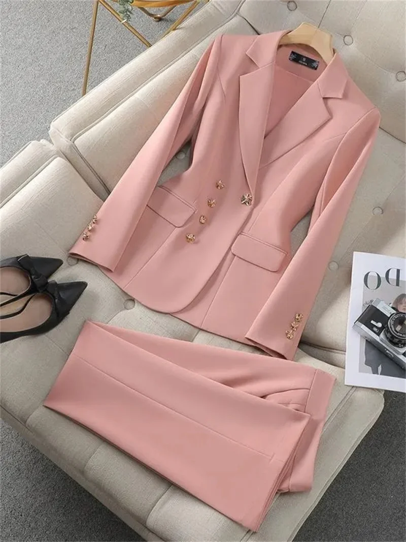 

2Pcs Women's Temperament Set Long Sleeved Suit Casual Pants Fashion Slim Work Clothes For Business Commuting Work Events