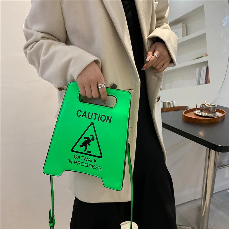 Crossbody Bag Women Creative Caution Letters Sign Handbag Cute Fluorescence Color Shoulder Bags for Female Clutches Purse Bolsa