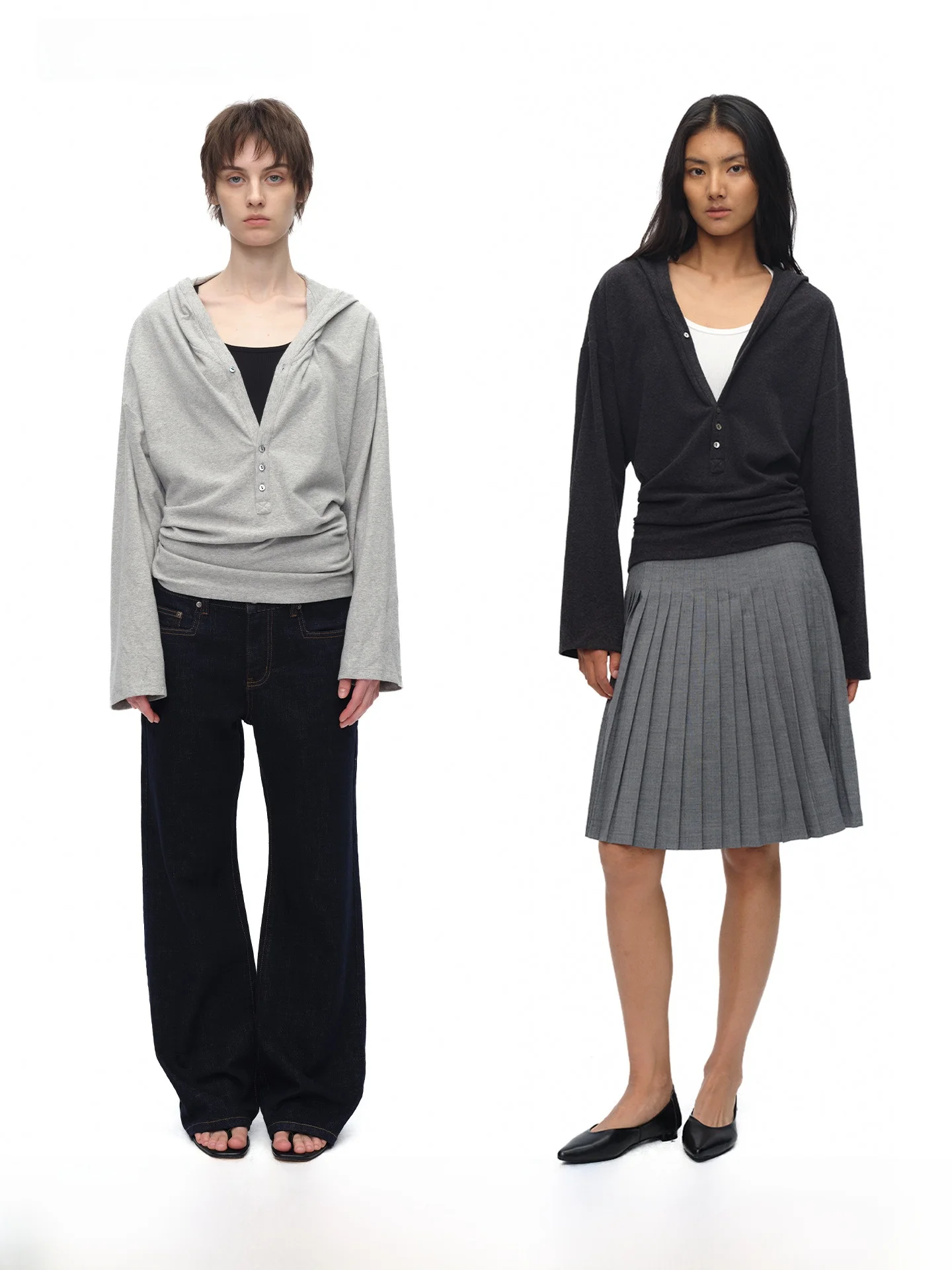 

Некоторые идеи, регулируемая длина V-образного выреза с капюшоном, свободный утягивающий повседневный базовый слой, топ, длинная женская футболка из смеси хлопка