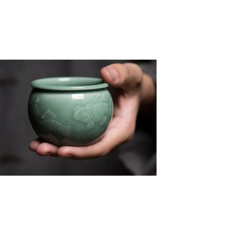 Handmade teacup, celadon plum, celadon glaze tea tasting cup, main personal cup tea set