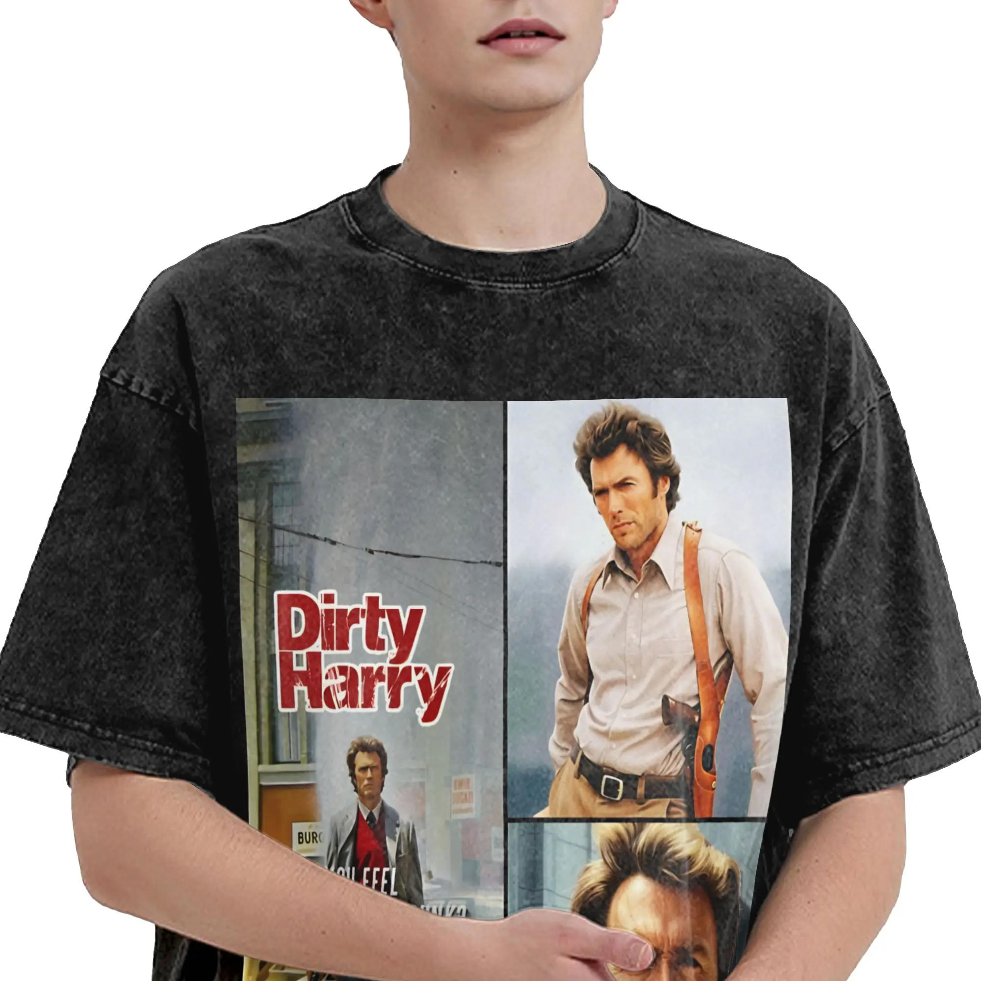 Dirty Harry Clint Eastwood Accessories Washed T Shirts for Men Women Streetwear Hip Hop T-Shirts Summer  Tees Short Sleeve