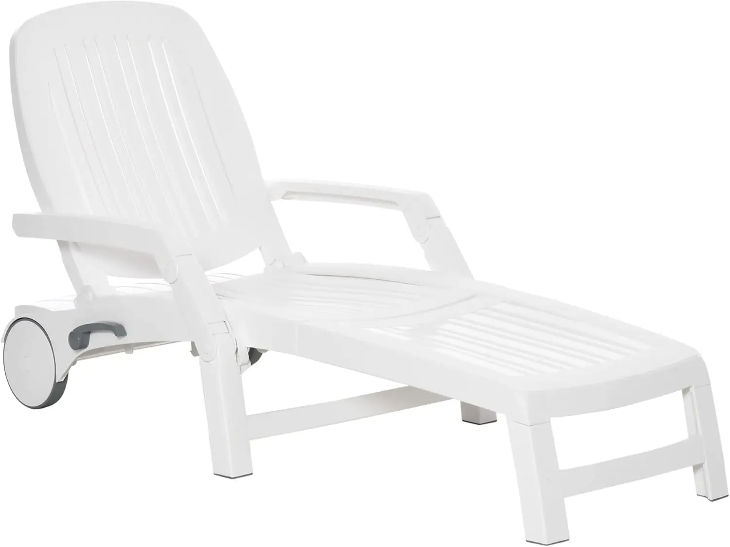 

Outdoor Chaise Lounge Chair On Wheels With Storage Box, Waterproof Lounger With Quick Assembly, Folding Design, 5 Level