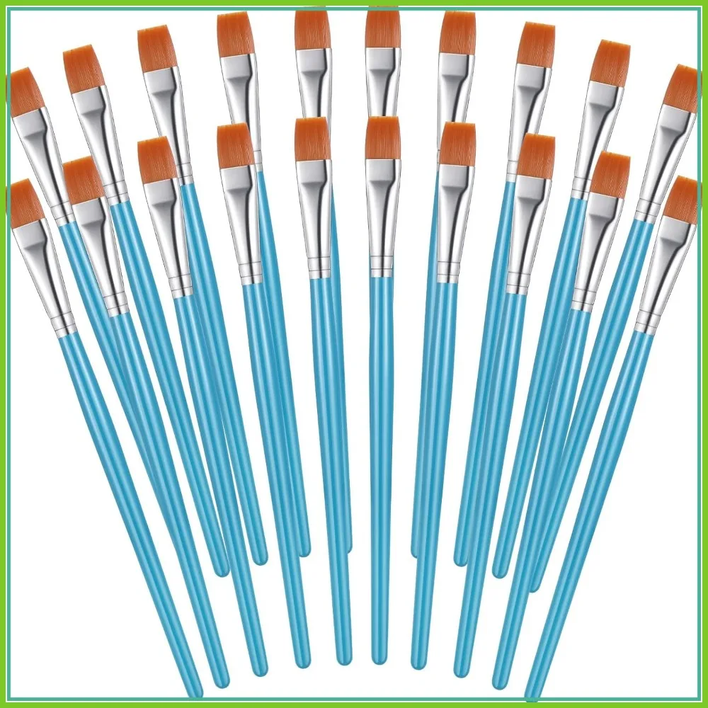 

20 Pcs Flat Paint Brushes for Acrylic, Watercolor, Oil, Canvas - 1/2 Inch Blue, Bulk Set for Artists & Adults