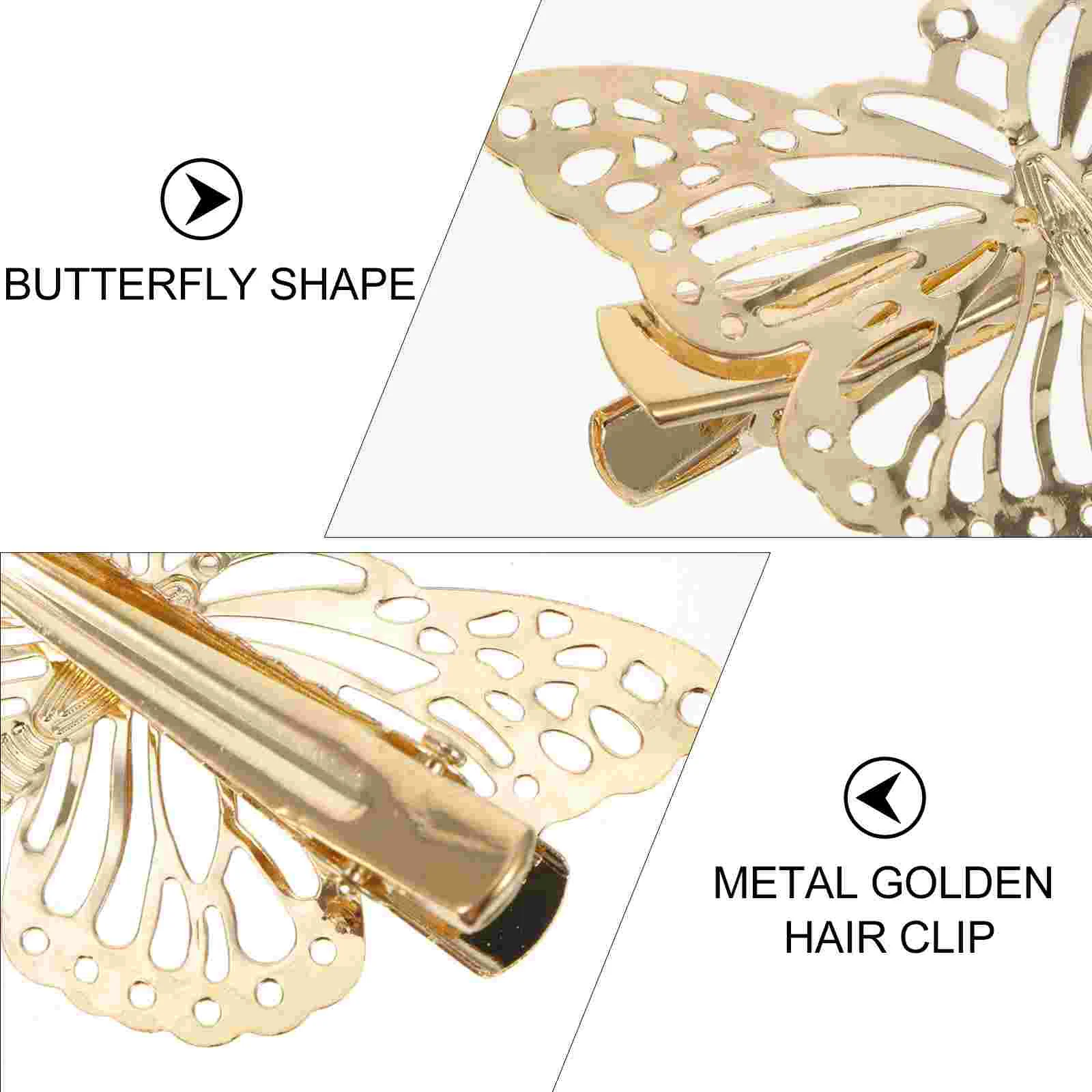 12 Pcs Metal Butterfly Hair Clamps Golden Catches Accessories Bow Tie Metallic Hairpins Hollow Clips