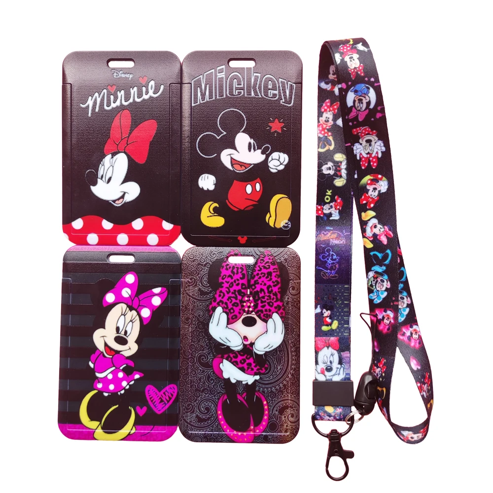 Disney dibujos animados Mickey Minnie niñas cordón titular de la tarjeta de identificación de crédito llavero bolsa estudiante mujeres viaje banco autobús tarjeta de visita cubierta