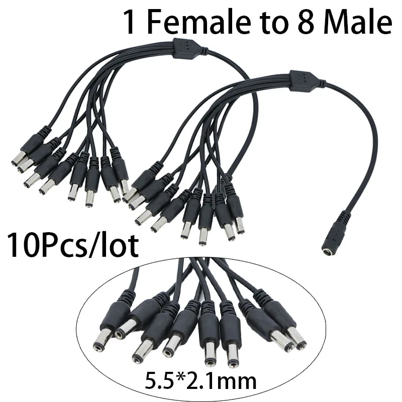 

Кабель-разветвитель 10x 12В DC с 1 гнездом на 8 штекеров, удлинитель-адаптер с разъемом 5.5мм*2.1 для светодиодных лент P1