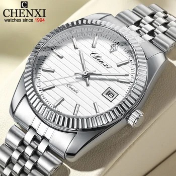 Chenxi moda negócios esportes relógio de quartzo para homens à prova dwaterproof água luminosa clássico criativo relógio dial calendário cinto aço pulso