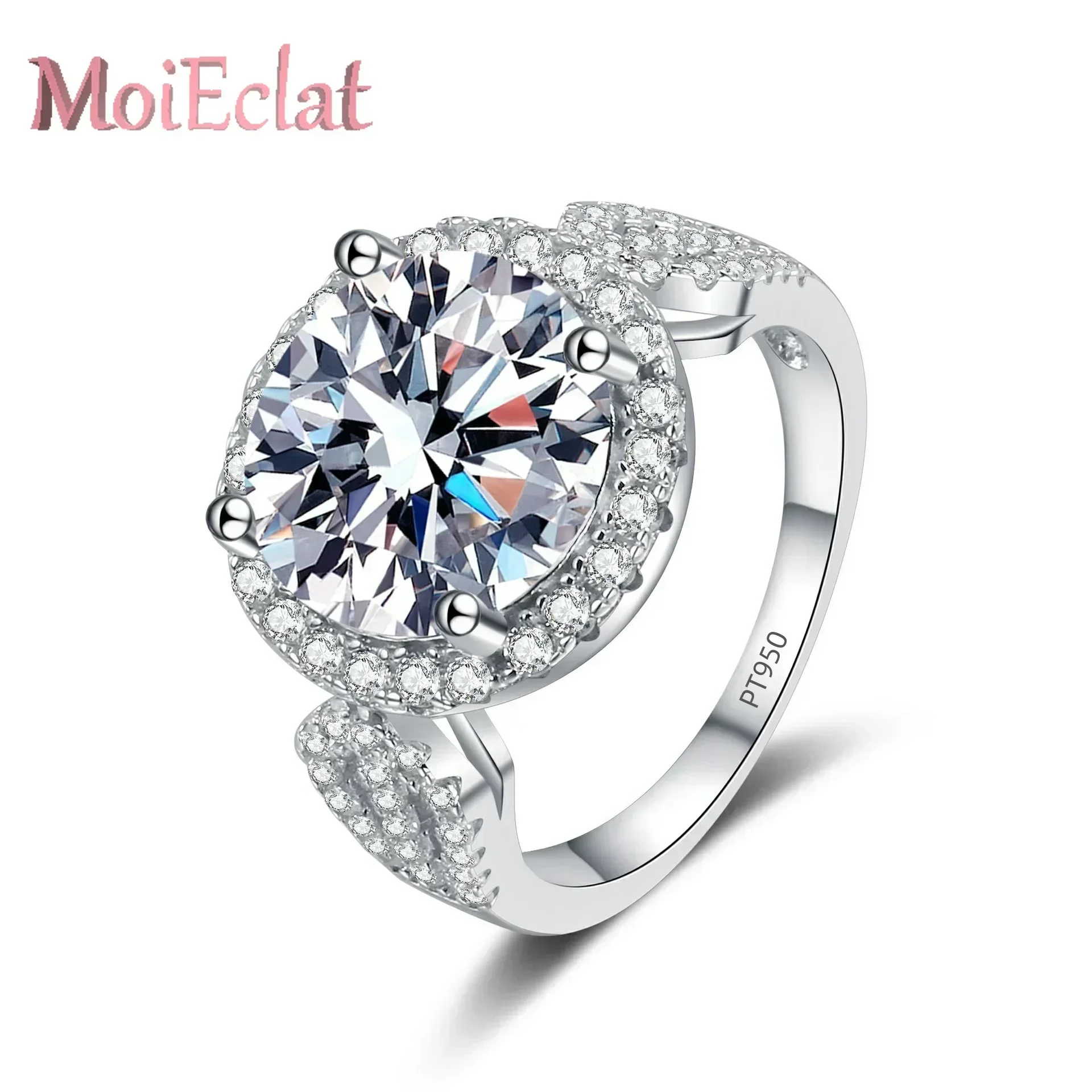 Elegant 5 Carat Round Moissanite Ring for Women's Wedding Fine Jewelry, Premium Platinum Pt950 Engagement Ring Certificate