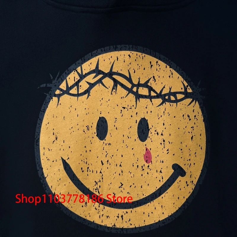 American Vintage Kanye West Hoodie Fun Yellow Round Face Print Tops High Street Men Women KANYE WEST Pullover Sweatshirt