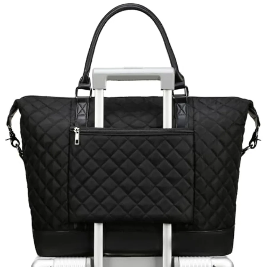

Bluboon Travel Tote Bags with Zipper Ladies Canvas Bag Weekender Overnight Bag for Women Carry on Duffel Bag Trolley Sleeve