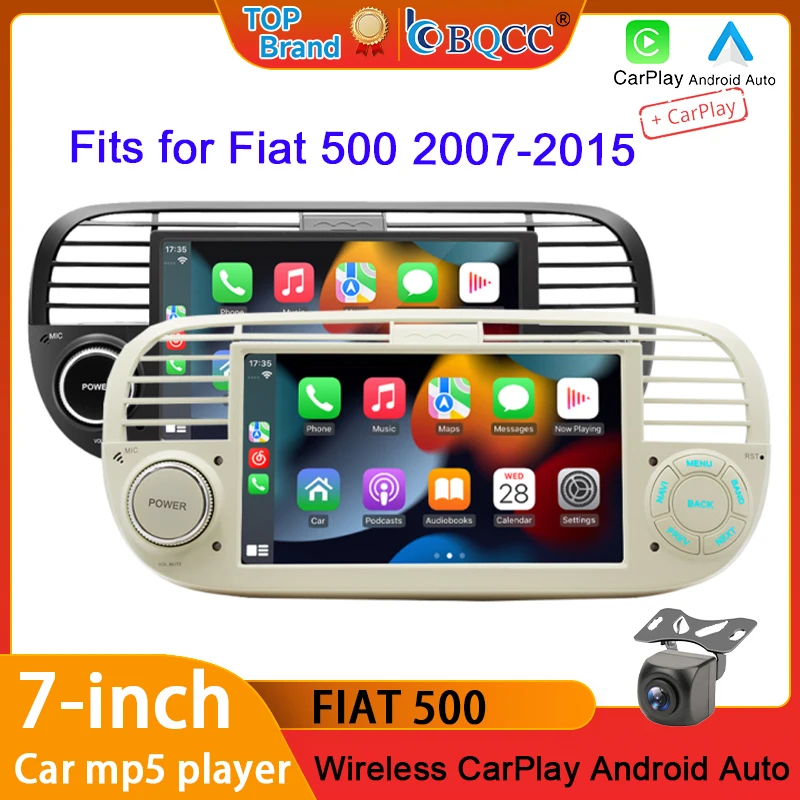 BQCC7 Inch Car MP5 Player For Fiat 500 07-15 Wireless CarPlay Android Auto USB FM AM RDS Support Original Steering Wheel Control