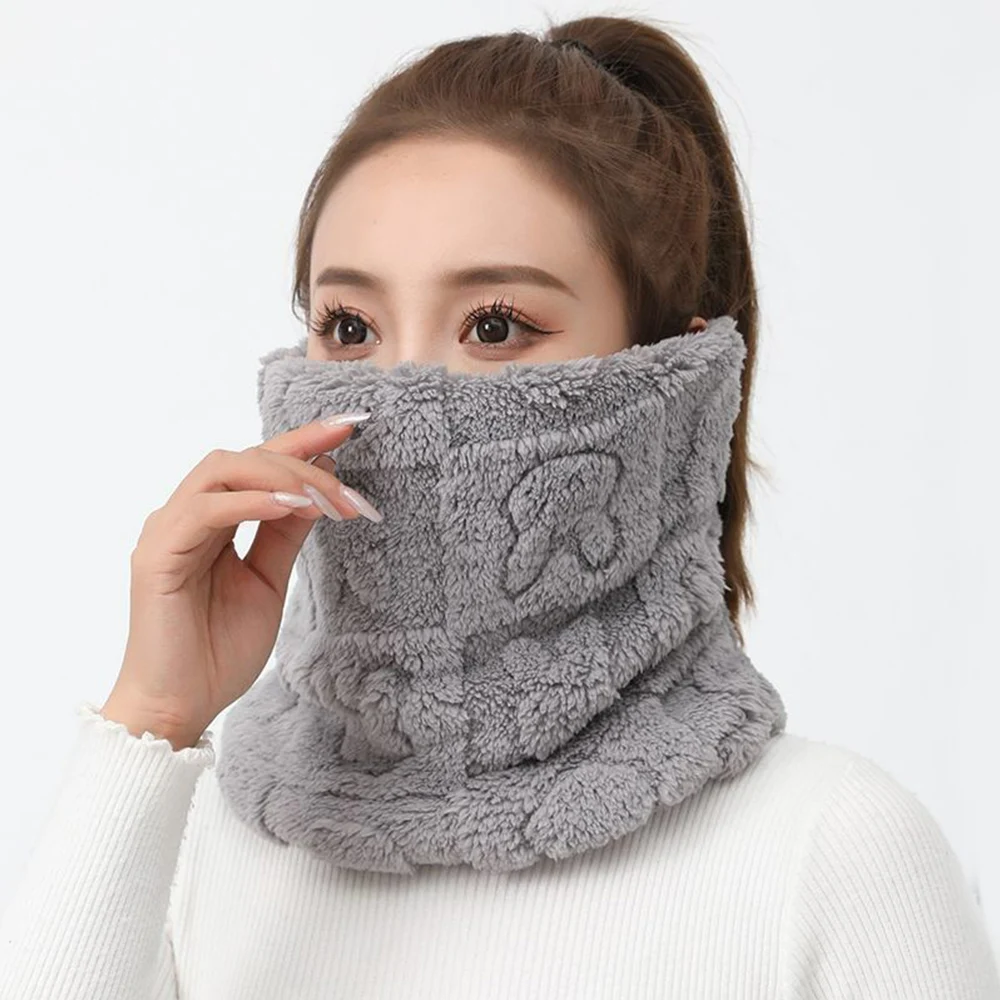 

Winter Fur Mask Neck Ring for Women Knitted Neck Warm Ski Windproof Hat Thick Plush Fluffy Neck Scarfs Ring Unisex