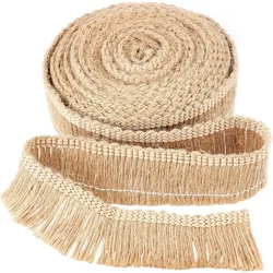5.5Yds x 1.3 Inch Burlap Fringe Trim Tassel Jute Lace Sewing Chainette Fringe Fibre Trimmings Flat Jute Cord Handmade Hemp Rope