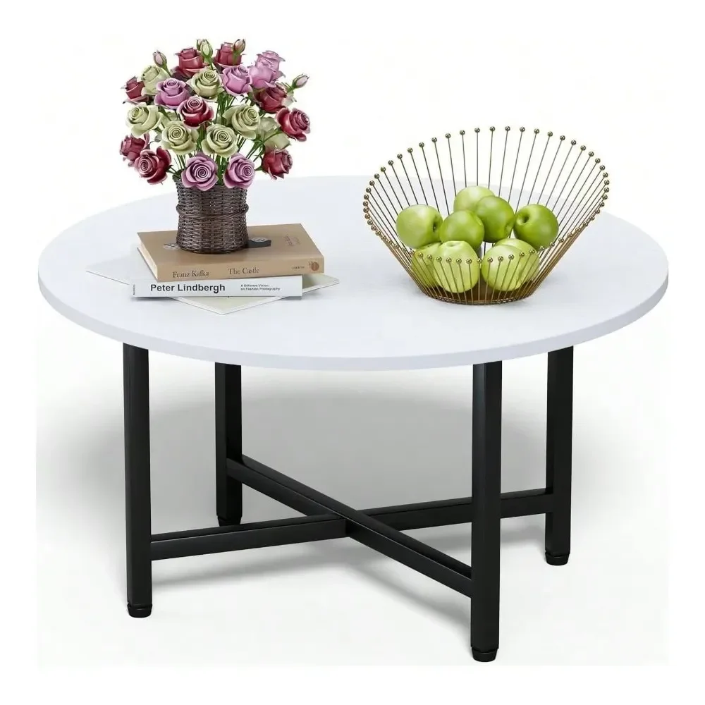 

Круглый журнальный столик для гостиной с металлическим каркасом, напольный столик для сидения на полу, для дома, офиса, белый, 23.6 дюйма