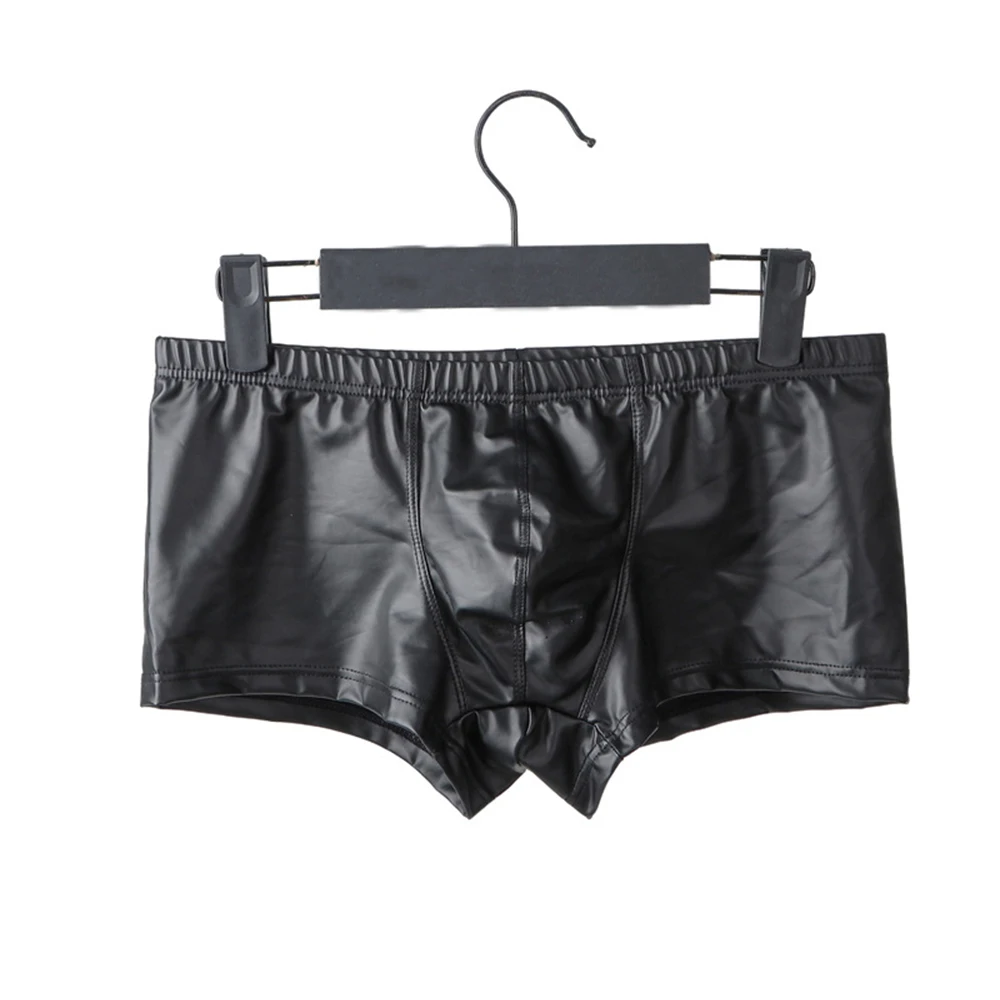 Male Sexy Boxer Underpants Faux Leather Fasion Gay Underwear Thin Black Shorts Hot M-2XL Comfortable Men New Panties