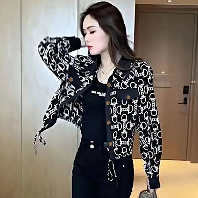 

Fashion Lapel Spliced Printed Letter Bandage Jackets Women's Clothing 2024 spring autumn New Loose Casual Tops Korean Coats